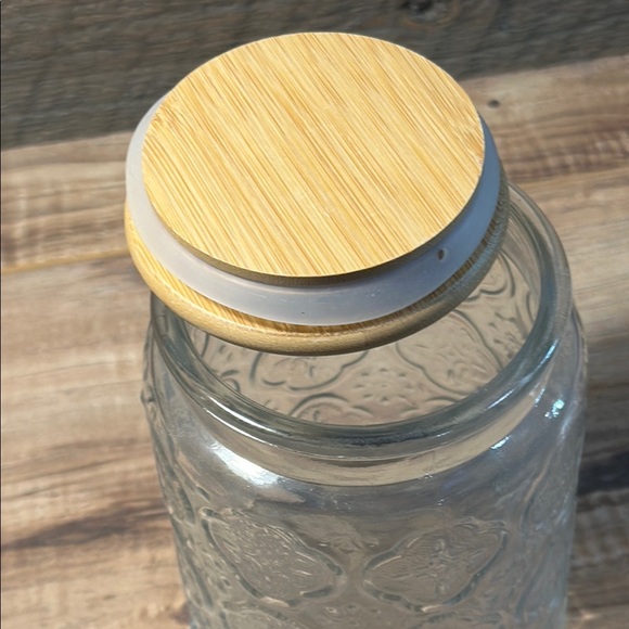 Glass Storage Jar with Wooden Lid Airtight Seal Intricate Design Great for Decor - Picture 9 of 10